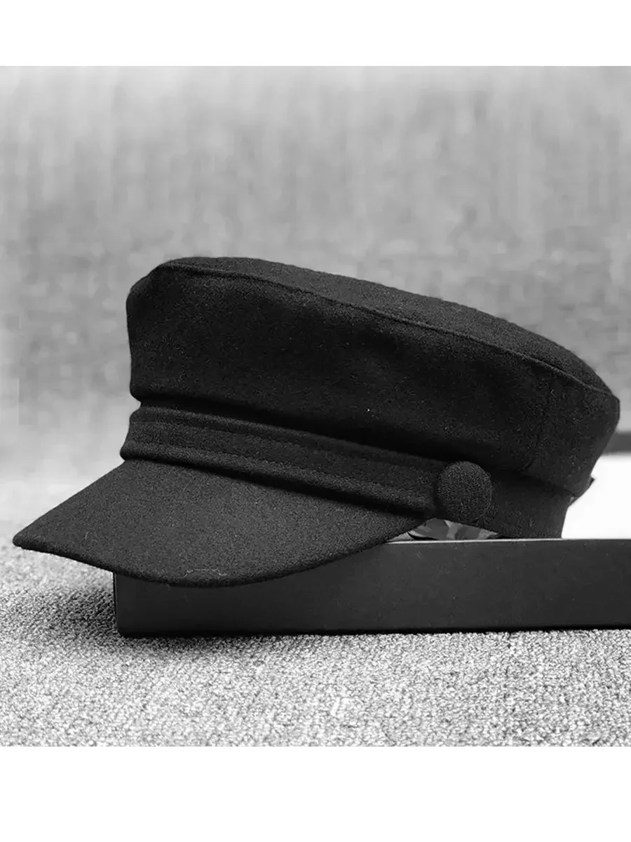 

56cm 56-58cm 59cm 61cm Small head Lady Felt Army Caps Big Bone Men Plus Size Navy Hats Black Wool Military Caps for Adult