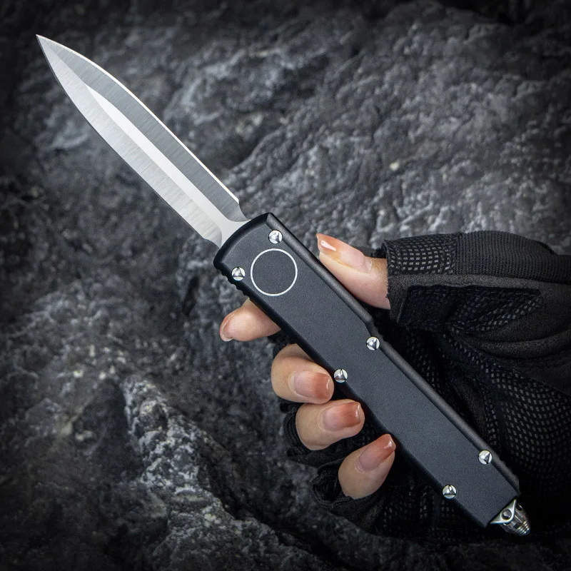 

Micro Ultra Knife UT UTX Full Size OTF Tech Knife Black Partial Serrations Double Edge D2 Blade EDC Self Defense Pocketknives A5