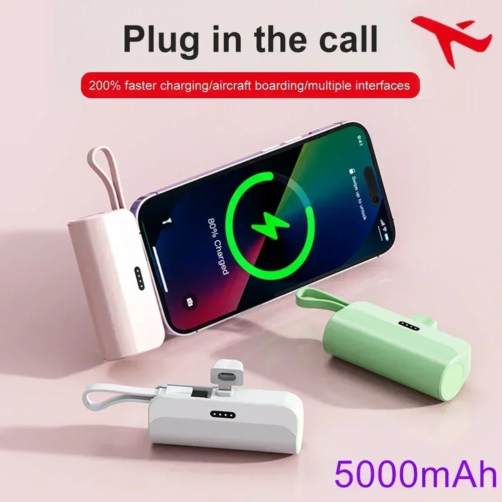 

Mini Power Bank 5000mAh Portable Mobile Phone Charger External Battery Power Bank Plug and Play Type-C For iPhone