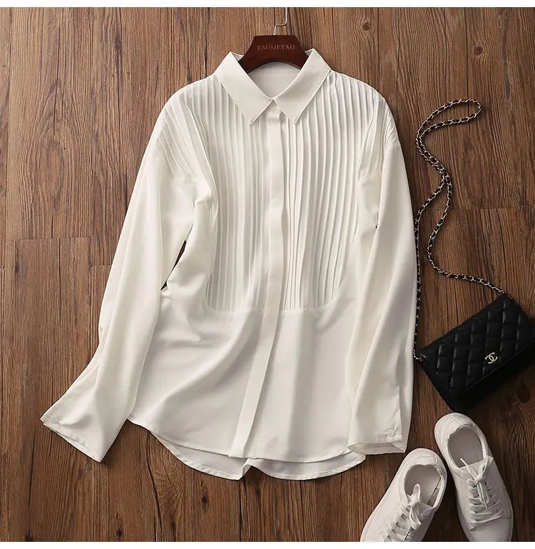 Fashion POLO Collar Pleated Patchwork Women's Clothing Spring New White All-match Tops 2023 Women Casual Loose Chiffon Shirt
Fashion POLO Collar Pleated Patchwork Women's Clothing Spring New White All-match Tops 2023 Women Casual Loose Chiffon Shirt