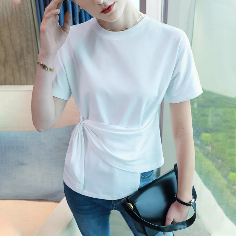 

High Quality 2024 Women Tops Spring Summe Lacing Loose T-shirt Female Clothing Sexy Crop Top Clothes Casual Fashion Blouse Y2k