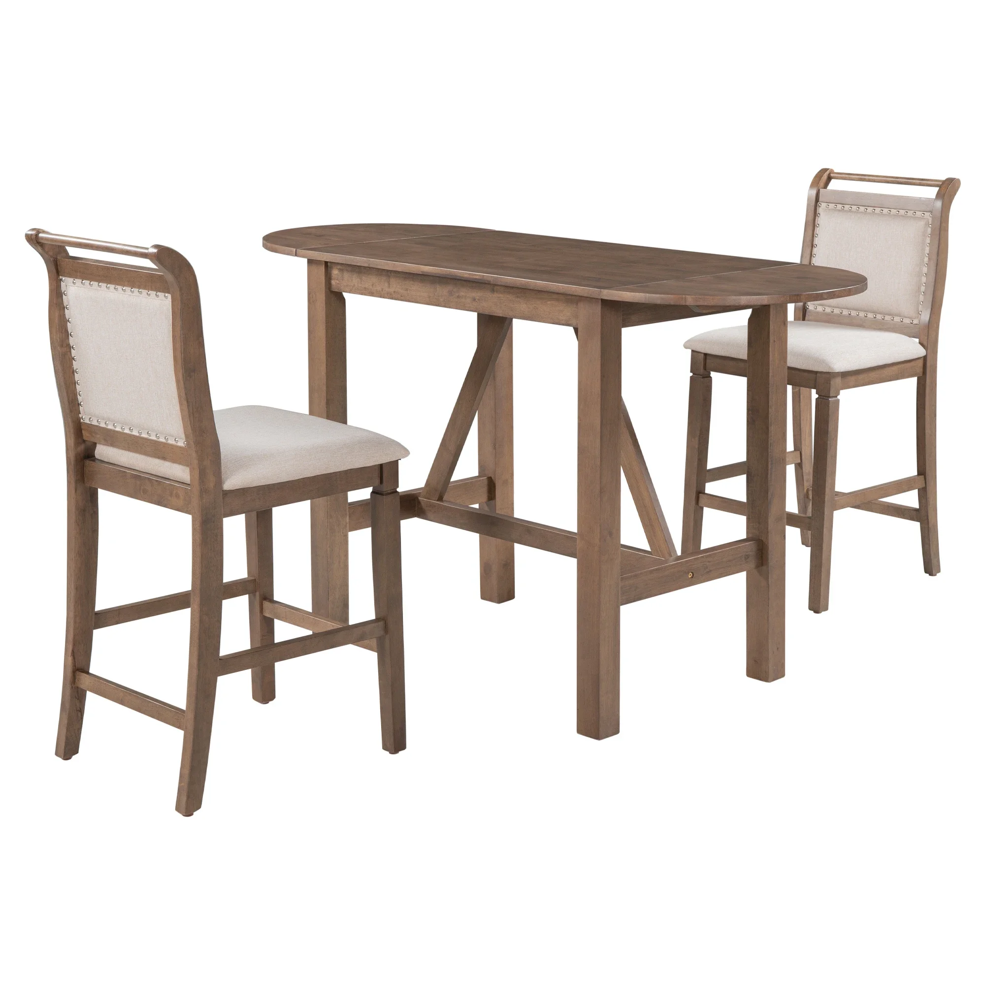 3-Piece Wood Counter Height Drop Leaf Dining Table Set with 2 Upholstered Dining Chairs for Small Place, Brown
3-Piece Wood Counter Height Drop Leaf Dining Table Set with 2 Upholstered Dining Chairs for Small Place, Brown
