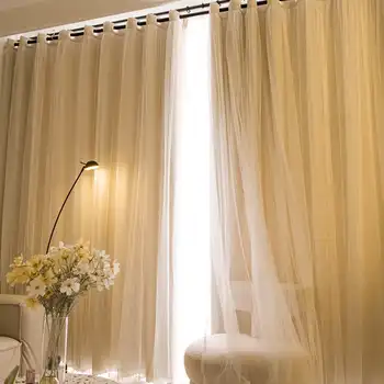 여아용 이중 레이어 암막 커튼, 인터넷 유명인 공주 스타일, 북유럽 스타 원단 및 거즈 올인원 상품 이미지