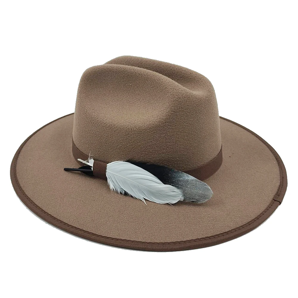 

Vintage Feather Band Double Concave Jazz Fedora Women's Wide Brim Panama Party Trilby Cowboy Hat Men Gentleman Wedding Hat