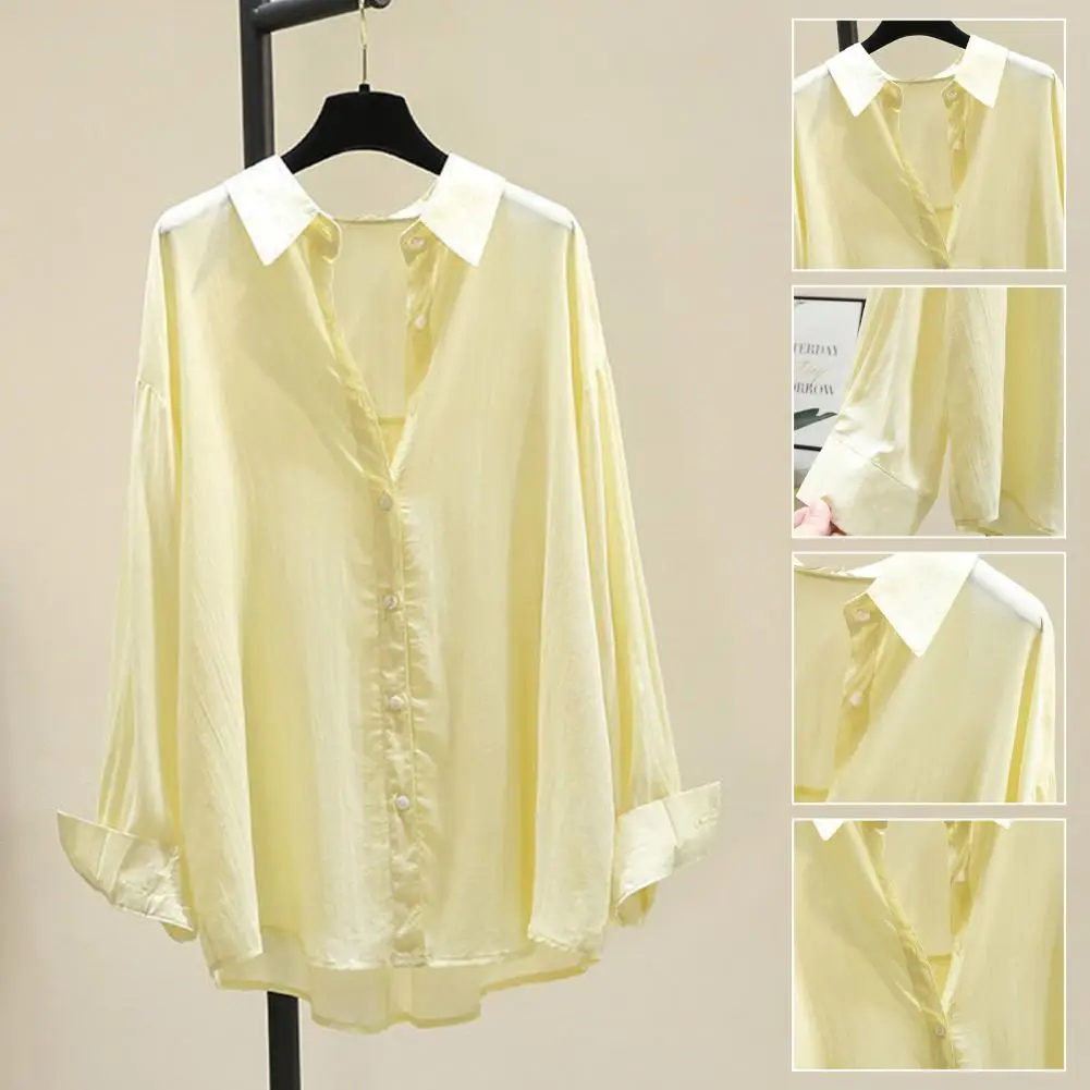 

Women Lapel Shirt Stylish Women's Sun Protection Shirt with Long Sleeves Loose Fit Single-breasted for Spring for Commuting