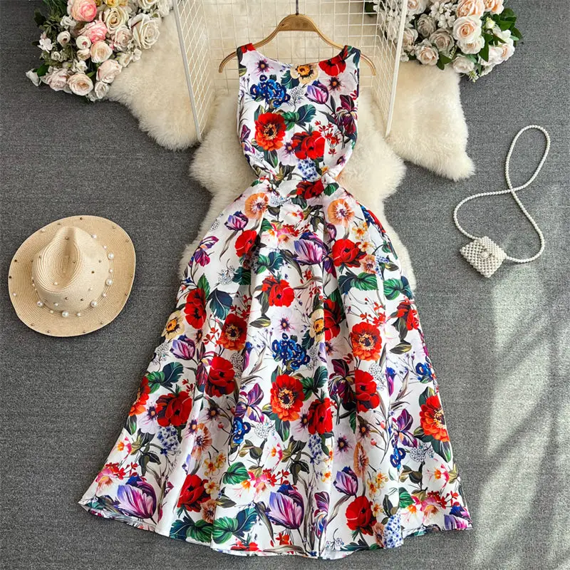 Luxurious Temperament Sleeveless Long Dress Ladies Round Neck Waistband Slim A-Line Printed Dress Elegant Women Clothes Z1385
Luxurious Temperament Sleeveless Long Dress Ladies Round Neck Waistband Slim A-Line Printed Dress Elegant Women Clothes Z1385