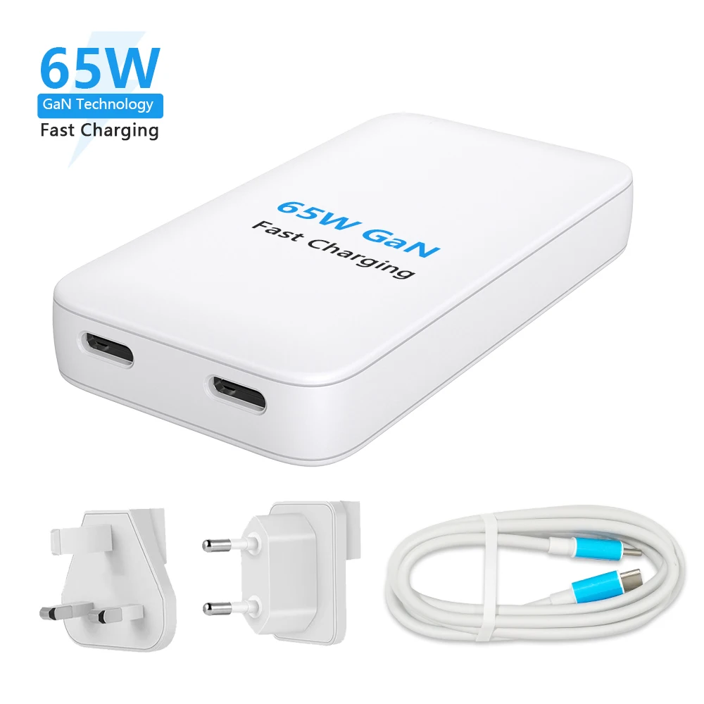 

65W GaN USB c Wall Charger Ultra Slim Wall Charger Folding Travel Dual Port USB Wall Charger for Laptops Tablets Phones