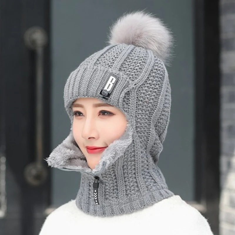 Winter Women Knitted Hats Add Fur Lined Warm Winter Hats For Women With Zipper Keep Face Warmer Balaclava Pompoms Cap
Winter Women Knitted Hats Add Fur Lined Warm Winter Hats For Women With Zipper Keep Face Warmer Balaclava Pompoms Cap