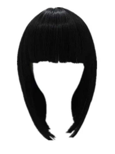 

Black Bob Wig Synthetic Heat Resistant Fiber Hairpieces Oblique Fringe Bangs Short Wavy Hair Halloween Carnival Hairset