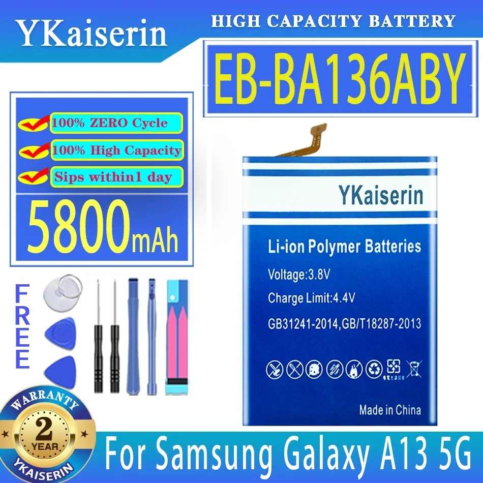 

Аккумуляторная батарея ykaisсеребрин EB-BA136ABY 5800 мач для Samsung Galaxy A13 5G
