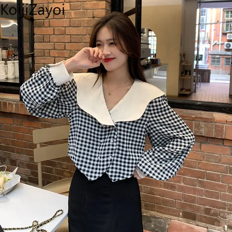 Koijizayoi Women Sweet Long Sleeves Blouse Cropped Korean Shirt Spring Fashion Office Lady Peter Pan Collar Blusas All Match Top
Koijizayoi Women Sweet Long Sleeves Blouse Cropped Korean Shirt Spring Fashion Office Lady Peter Pan Collar Blusas All Match Top