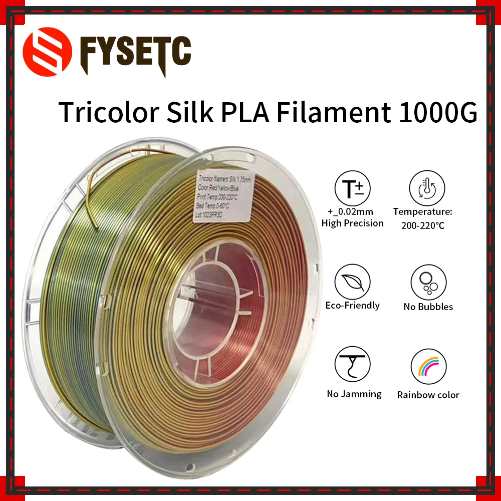 

FYSETC 1KG Silk PLA Filament Tri-color 1.75mm For FDM 3D Printing Material Solid Color Colorful Filament 3D Printer Accessories
