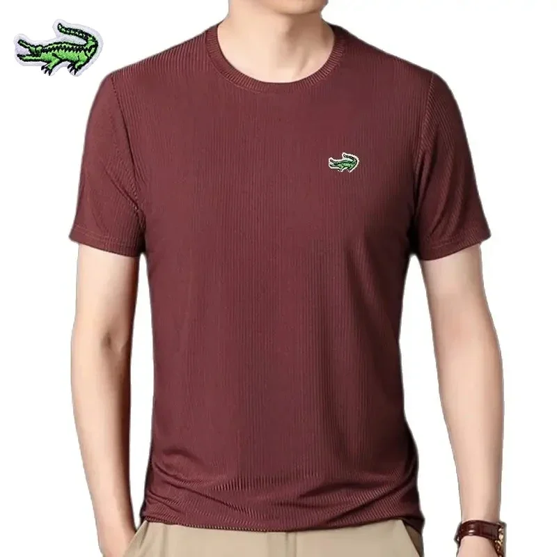 High End Embroidered Mulberry Silk Striped Short Sleeved T-shirt New Summer Men's Fashionable Casual Soft Silk Smooth Polo Shirt
High End Embroidered Mulberry Silk Striped Short Sleeved T-shirt New Summer Men's Fashionable Casual Soft Silk Smooth Polo Shirt