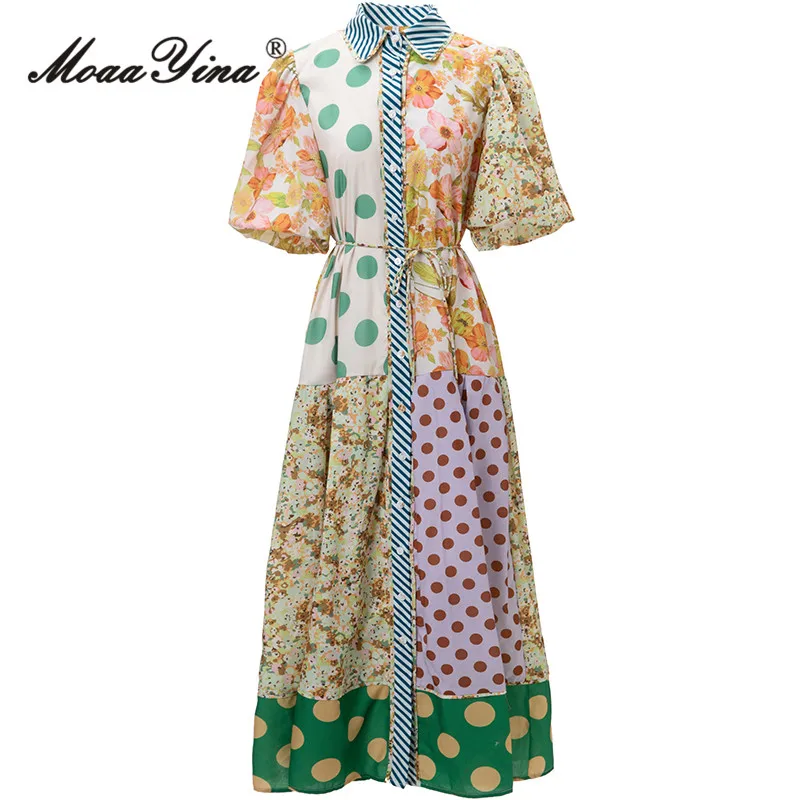 MoaaYina Autumn Fashion Designer Vintage Print Spliced Dress Women's Lapel Short Sleeve Frenulum Gathered Waist Slim Long Dress
MoaaYina Autumn Fashion Designer Vintage Print Spliced Dress Women's Lapel Short Sleeve Frenulum Gathered Waist Slim Long Dress