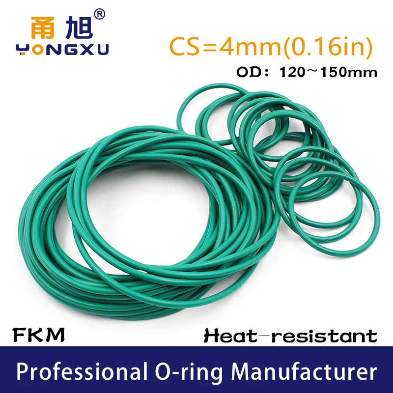 

Green FKM Rubber fluororubber O-ring Seals CS4mm OD120/125/130/135/140/145/150*4mm ORing Seal Gasket Rings Sealing Washer