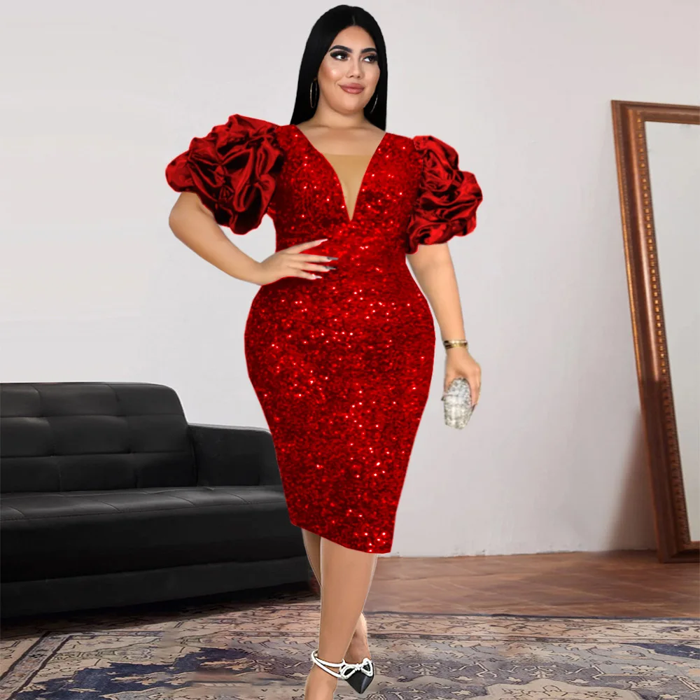 Women Shiny Sequin Dresses Velvet Christmas Bodycon Sexy Deep V Neck Puff Sleeve Vintage Tight Midi Sparkly Cocktail Club Dress
Women Shiny Sequin Dresses Velvet Christmas Bodycon Sexy Deep V Neck Puff Sleeve Vintage Tight Midi Sparkly Cocktail Club Dress