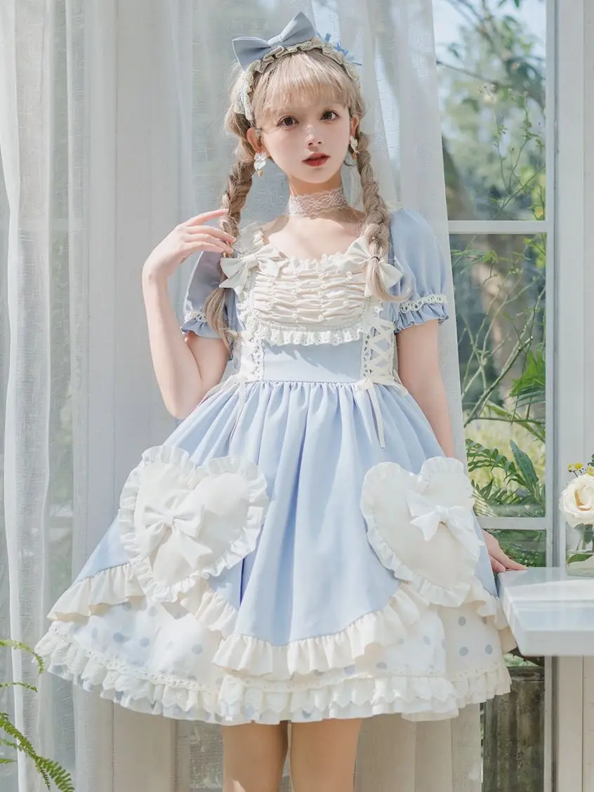 

MAGOGO Original New Pearl Puff OP Lolita Dress Short-sleeved Cute Sweet Temperament Soft Girl Dress
