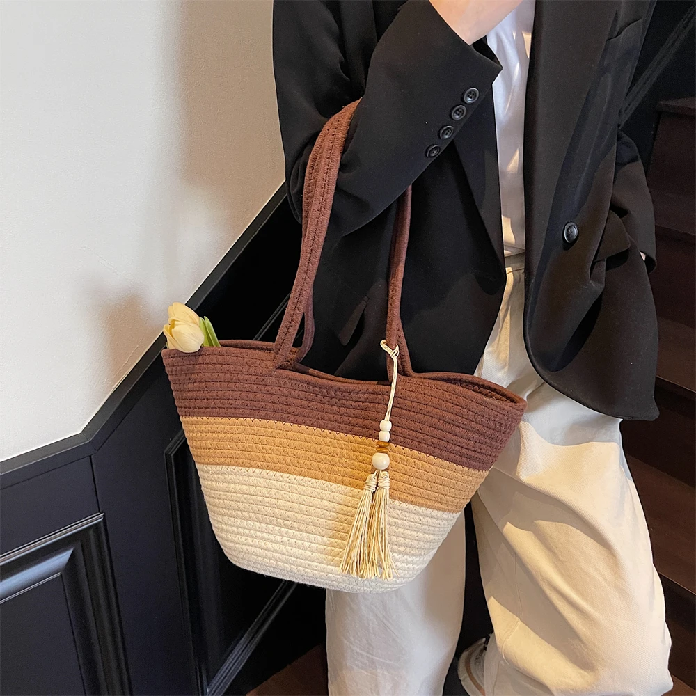 Striped Cotton Rope Tote with Tassel 12 Sd29dc47ff7b4451d8bc6f215dfb0893dE