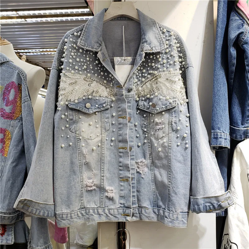 Heavy Work Beading Diamonds Big Pocket Denim Jacket Women Loose Short Cowboy Outerwear Autumn Vintage Blue Jeans Jacket Female
Heavy Work Beading Diamonds Big Pocket Denim Jacket Women Loose Short Cowboy Outerwear Autumn Vintage Blue Jeans Jacket Female