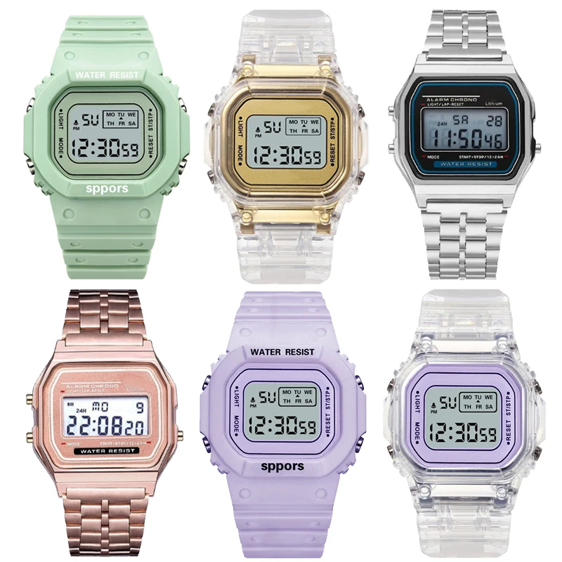 PCV/F91W Steel Strap Watch LED Digital Watch Square Women Watches Vintage Sports Military Watches Electronic Wrist Band Clock
PCV/F91W Steel Strap Watch LED Digital Watch Square Women Watches Vintage Sports Military Watches Electronic Wrist Band Clock