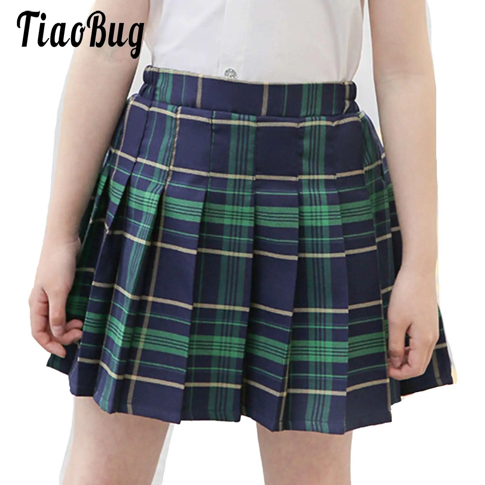 

Kids Girls Pleated Tennis Skirt School Uniforms Striped Plaid Print Mini Skirt with Lining Shorts A-line Skater Pleated Skirts