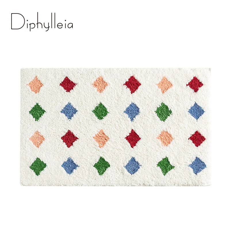 

Diphylleia 2024 New Collection Simple Freshing Carpet Colorful Diamond Geometry Super Soft Non-Slip Bathmat Throw Rugs 50x80cm