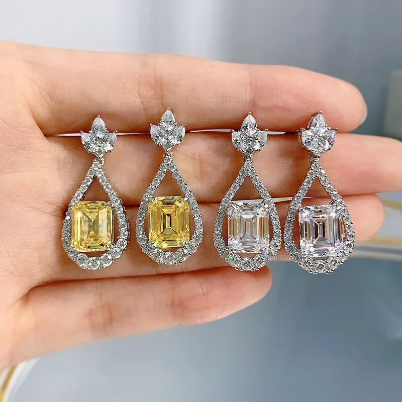 

Engagement Emerald cut Topaz Diamond Dangle Earring 100% Real 925 sterling silver Wedding Drop Earrings for Women Jewelry Gift