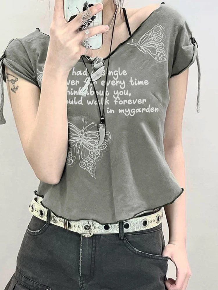 SEASONS Grunge y2k Crop Top Lace Up Short Sleeve T-shirt Harajuku Print Loose Shirts Women's Vintage Top Summer Tee ASTS86623
SEASONS Grunge y2k Crop Top Lace Up Short Sleeve T-shirt Harajuku Print Loose Shirts Women's Vintage Top Summer Tee ASTS86623