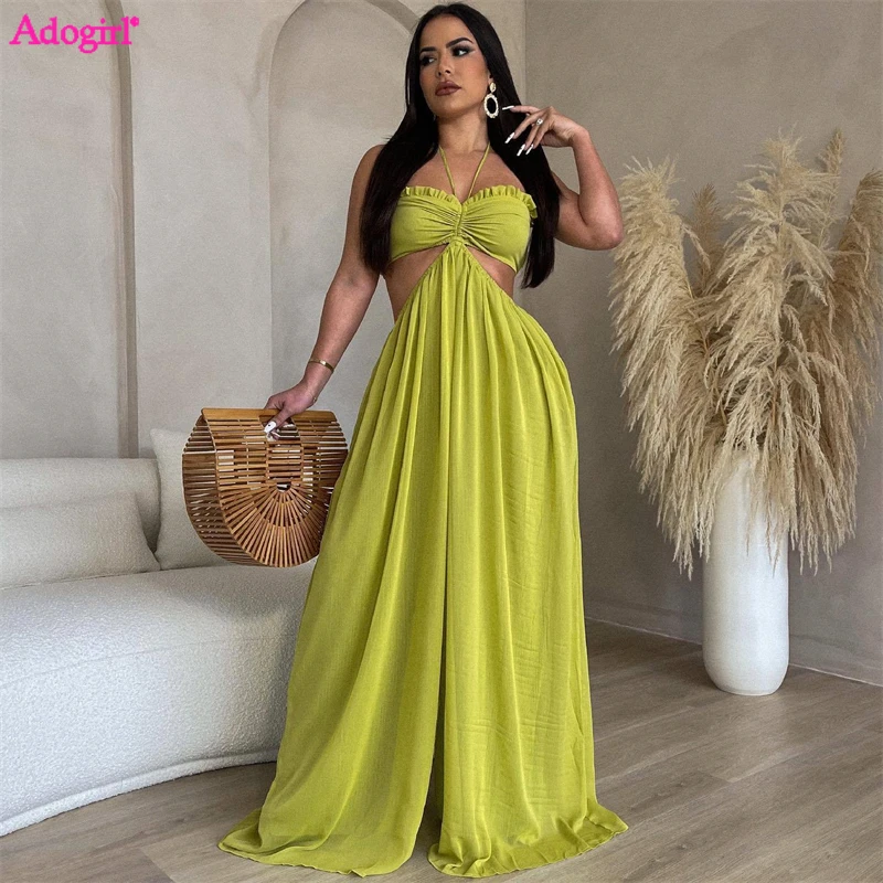Adogirl Solid Ruffles Halter Loose Jumpsuits Women Sexy Strapless Lace Up Backless Summer Overalls Wide Leg Pants Holiday Romper
Adogirl Solid Ruffles Halter Loose Jumpsuits Women Sexy Strapless Lace Up Backless Summer Overalls Wide Leg Pants Holiday Romper