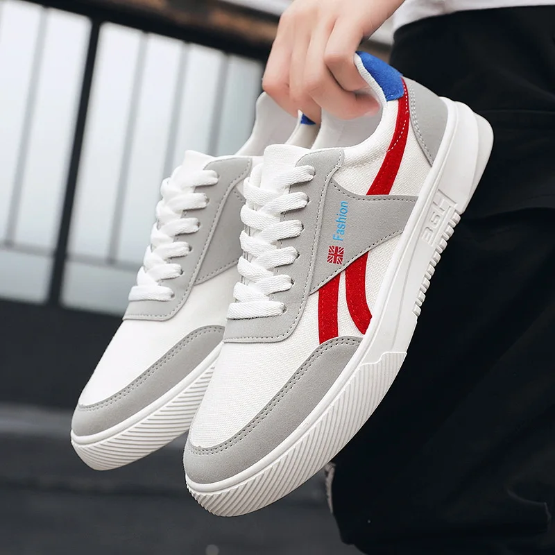 

Spring Autumn Men Canvas Shoes Casual Sneakers Sports Teens Student Flat Lace-Up Basketball Tennis Vulcanized Travel Skateboard