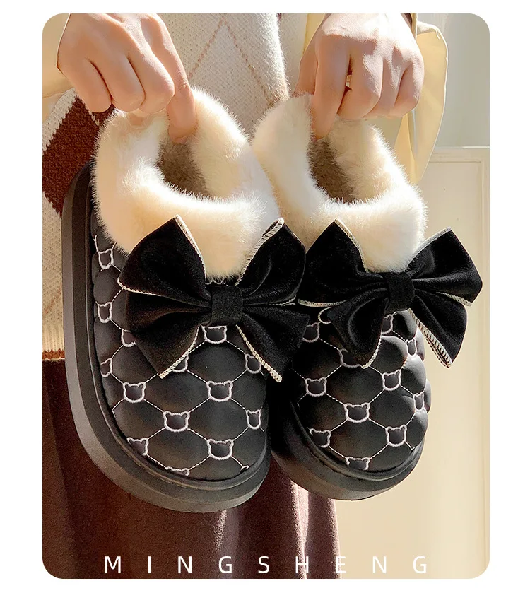 Winter Women Snow Boots Cute Bow Cotton Shoes Waterproof Down Short Barrel Ankle Boots Home Comfort Thick Soled Plush Boots Winter Women Snow Boots Cute Bow Cotton Shoes Waterproof Down Short Barrel Ankle Boots Home Comfort Thick Soled Plush Boots