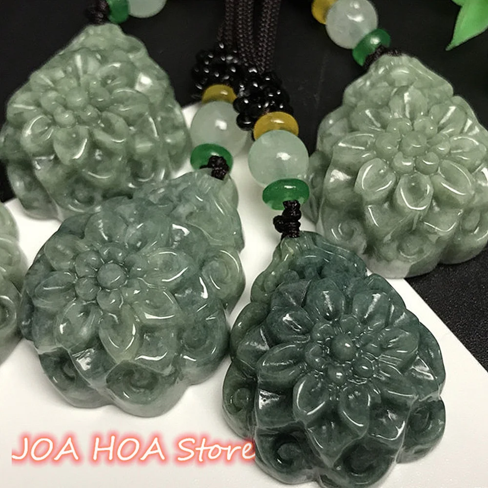 

Original Texture Jade A Small Flower Jadeite Pendant Sun Flower Emerald Jasper Pure Natural Hand-carved Necklace Jewelry