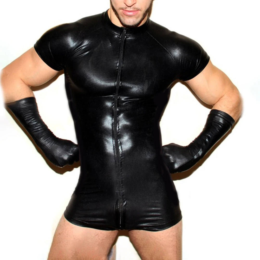 Sexy Black Wet Look PU Leather Pouch Zip Crotch Side Mesh Short Jumpsuit Bodysuit Clubwear Leotard Bodysuits For Men
Sexy Black Wet Look PU Leather Pouch Zip Crotch Side Mesh Short Jumpsuit Bodysuit Clubwear Leotard Bodysuits For Men