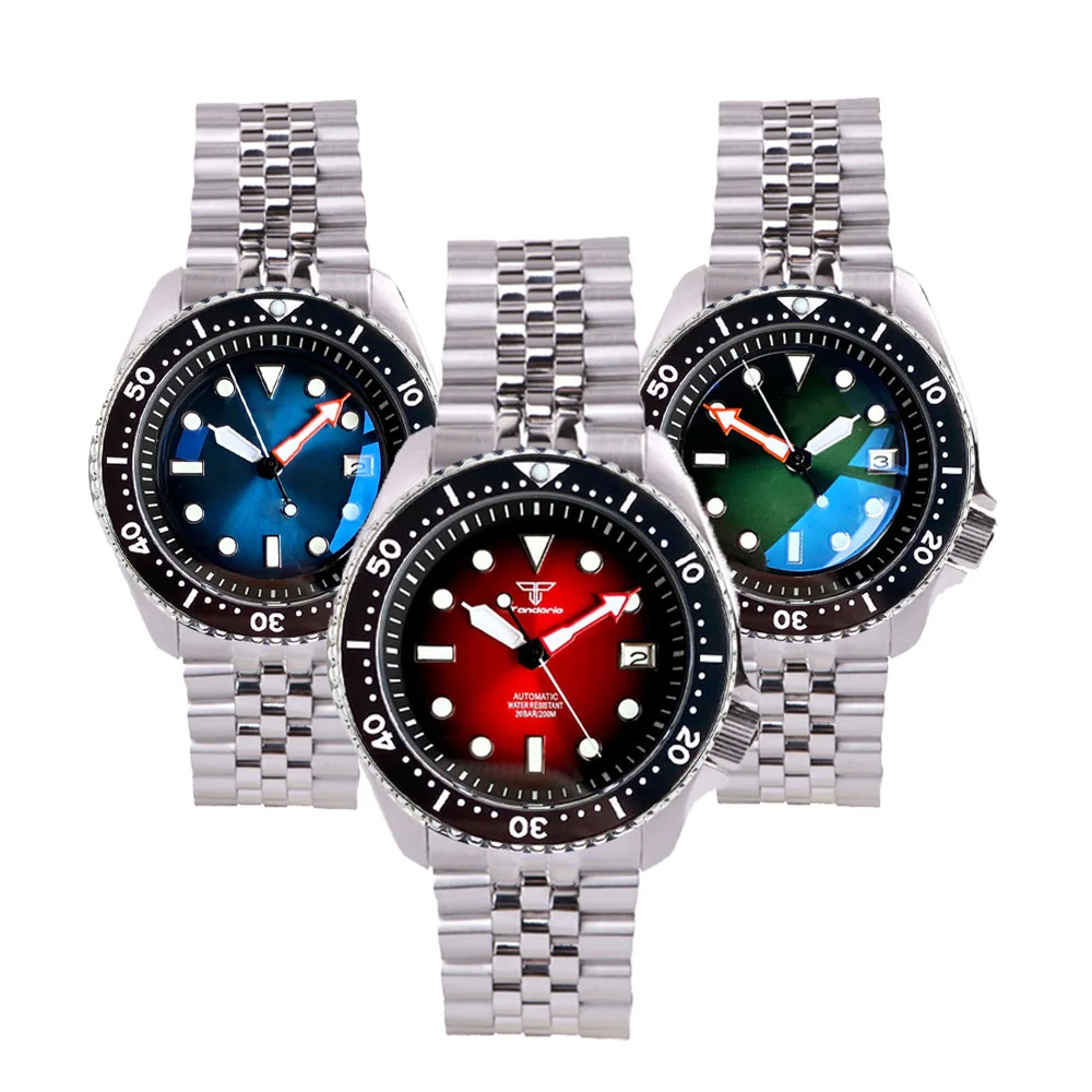 

DIVER 3.8 Mechanical Watch Men NH35 Movt Sunburst Red 20bar Waterproof SKX Wristwatch 120clicks Bezel Steel Bracelet Relogio