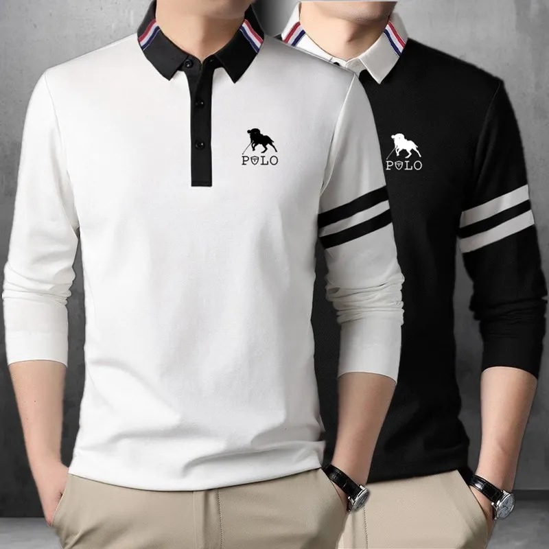 

2024 Spring New Men's Casual Top Fashion Printed Long sleeved Polo Shirt