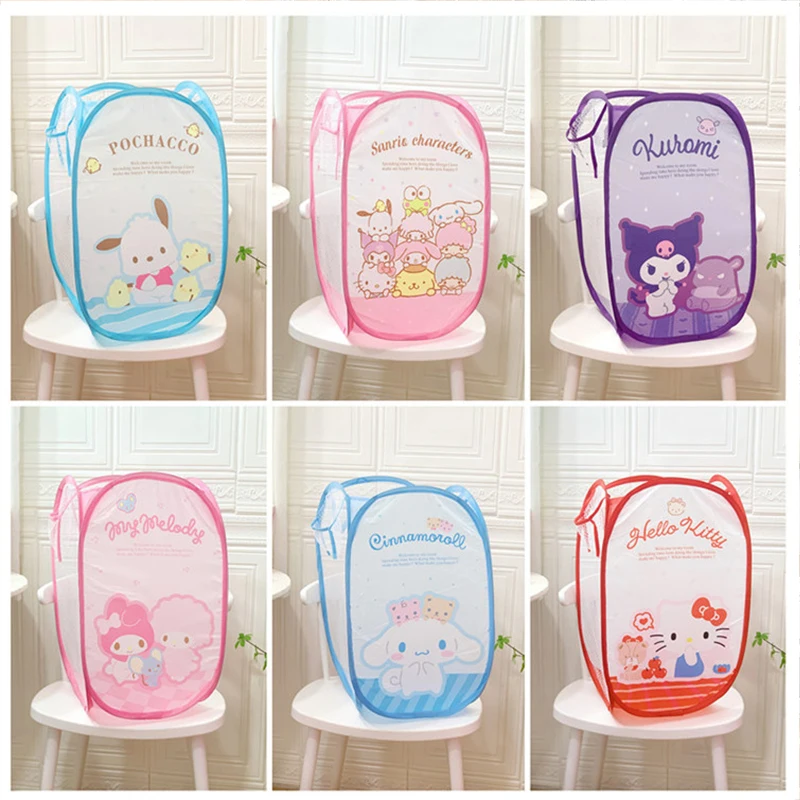 

Kuromi Hello Kitty Sanrio Kawai Anime Folding Dirty Laundry Basket Cute Cinnamoroll Cartoon Storage Organizer Case Toys for Girl
