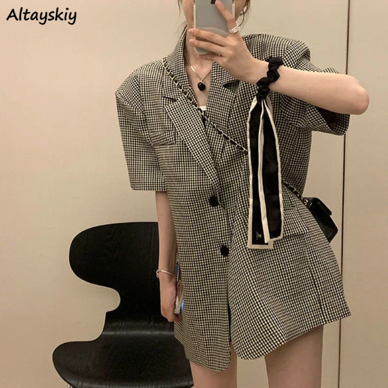 Пиджак Ulzzang Chic женский с коротким рукавом, повседневный универсальный базовый свободный пиджак в Корейском стиле, в клетку, в стиле Ins, на лето
Пиджак Ulzzang Chic женский с коротким рукавом, повседневный универсальный базовый свободный пиджак в Корейском стиле, в клетку, в стиле Ins, на лето