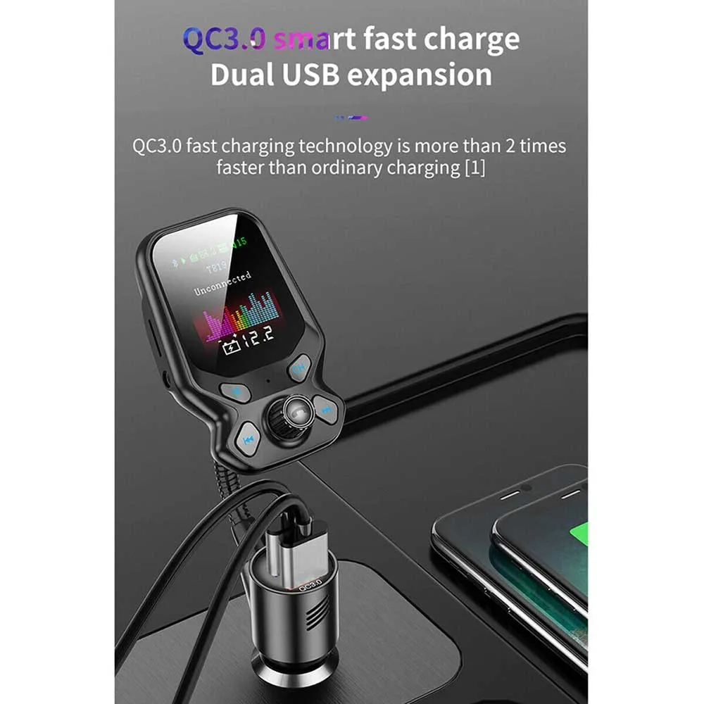 

1pac Wireless Bluetooth Car FM Transmitter Kit MP3/MAV/WMA/FLAC 5 EQ Modes Support Answering/hanging Up/redial FM Transmitters