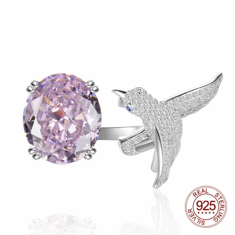 Mirco Paving Zircon Flying Bird Design 12x14mm Oval Shape Pink High Carbon Diamond 925 Sterling Silver Open Ring
Mirco Paving Zircon Flying Bird Design 12x14mm Oval Shape Pink High Carbon Diamond 925 Sterling Silver Open Ring