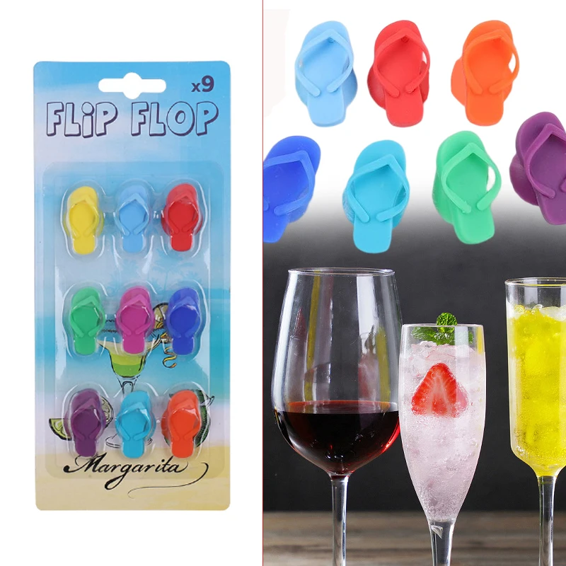 

9Pcs/Set Silicone Slippers Wine Glass Charms Wine Glass Markers Party Cocktails Drinking Cup Sign Cup Identifier