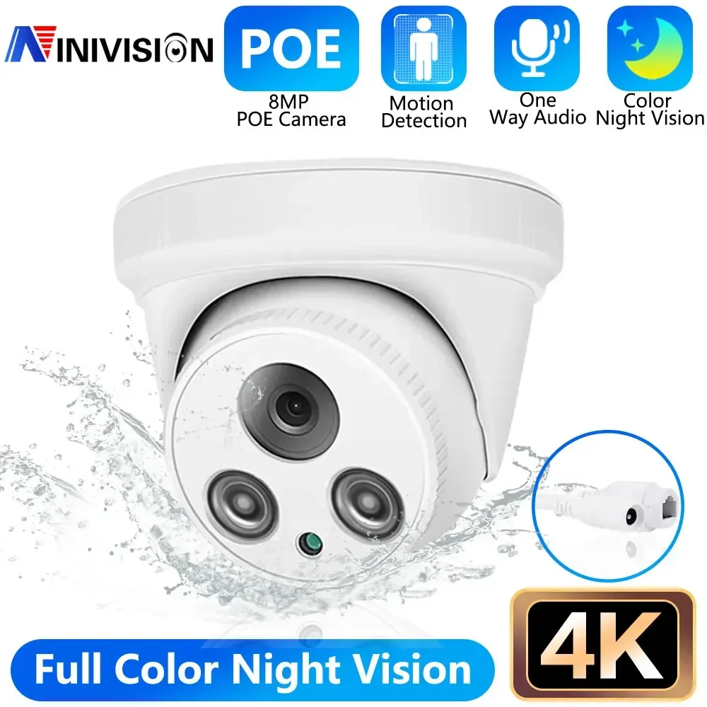 

4K POE CCTV Dome Camera 8MP Motion Detection Security IP67 Camera Color Night Vision Video Surveillance IPC Cam Audio P2P View