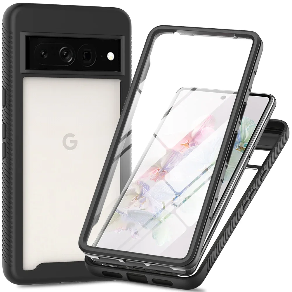 

Hybrid TPU/PC Case for Google Pixel 8 Pro 8Pro / Pixel 7 Pro 7Pro with Front Screen 360 Protector Shockproof Crystal Clear Cover