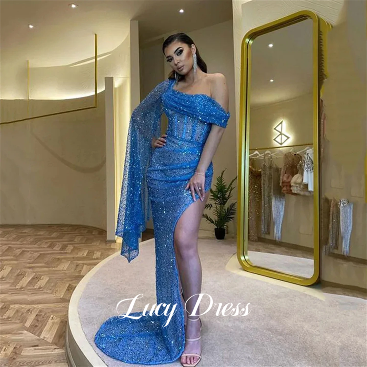 Lucy Blue Mermaid Bead Embroidery Fabric One Shoulder Sleeve Grace Cocktail Evening Dress Ball Gown Long Dresses Gowns Womens
Lucy Blue Mermaid Bead Embroidery Fabric One Shoulder Sleeve Grace Cocktail Evening Dress Ball Gown Long Dresses Gowns Womens