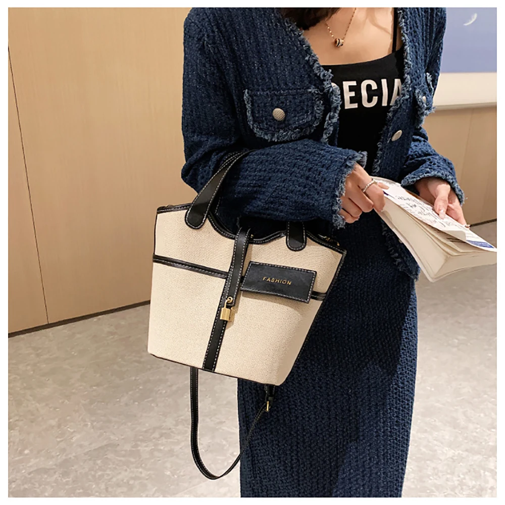 Canvas Contrast Color Handbag For Women Large Capacity One Shoulder Bag Spring Autumn New Fashion Crossbody Versatile Bucket Bag
Canvas Contrast Color Handbag For Women Large Capacity One Shoulder Bag Spring Autumn New Fashion Crossbody Versatile Bucket Bag