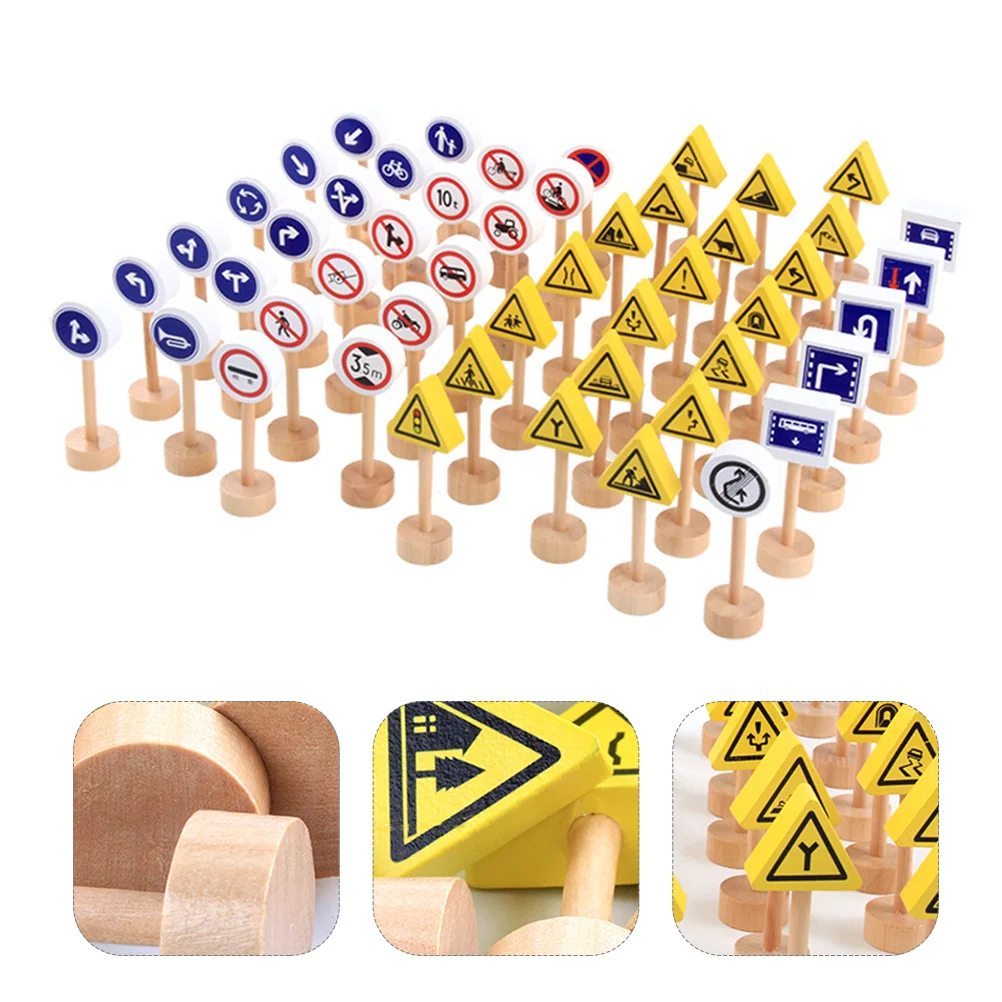 

Small Road Wooden: 50Pcs Traffic Signs Toys Street Signs Signage Scene Educational Road Signs Playset for Birthday Shower Gifts