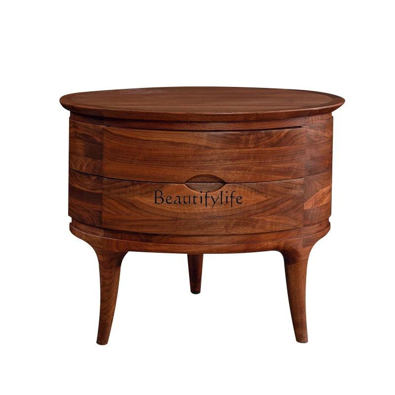 

North American Black Walnut Bedside Table Solid Wood Italian Light Luxury and Simplicity Modern Bedside Locker