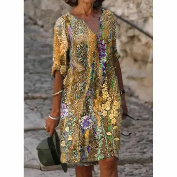 2023 Spring/Summer Women's Casual Loose Print Women's Mid-Sleeve V-Neck Cotton Linen Dress Women Commuter Office Dresses Lady
2023 Spring/Summer Women's Casual Loose Print Women's Mid-Sleeve V-Neck Cotton Linen Dress Women Commuter Office Dresses Lady