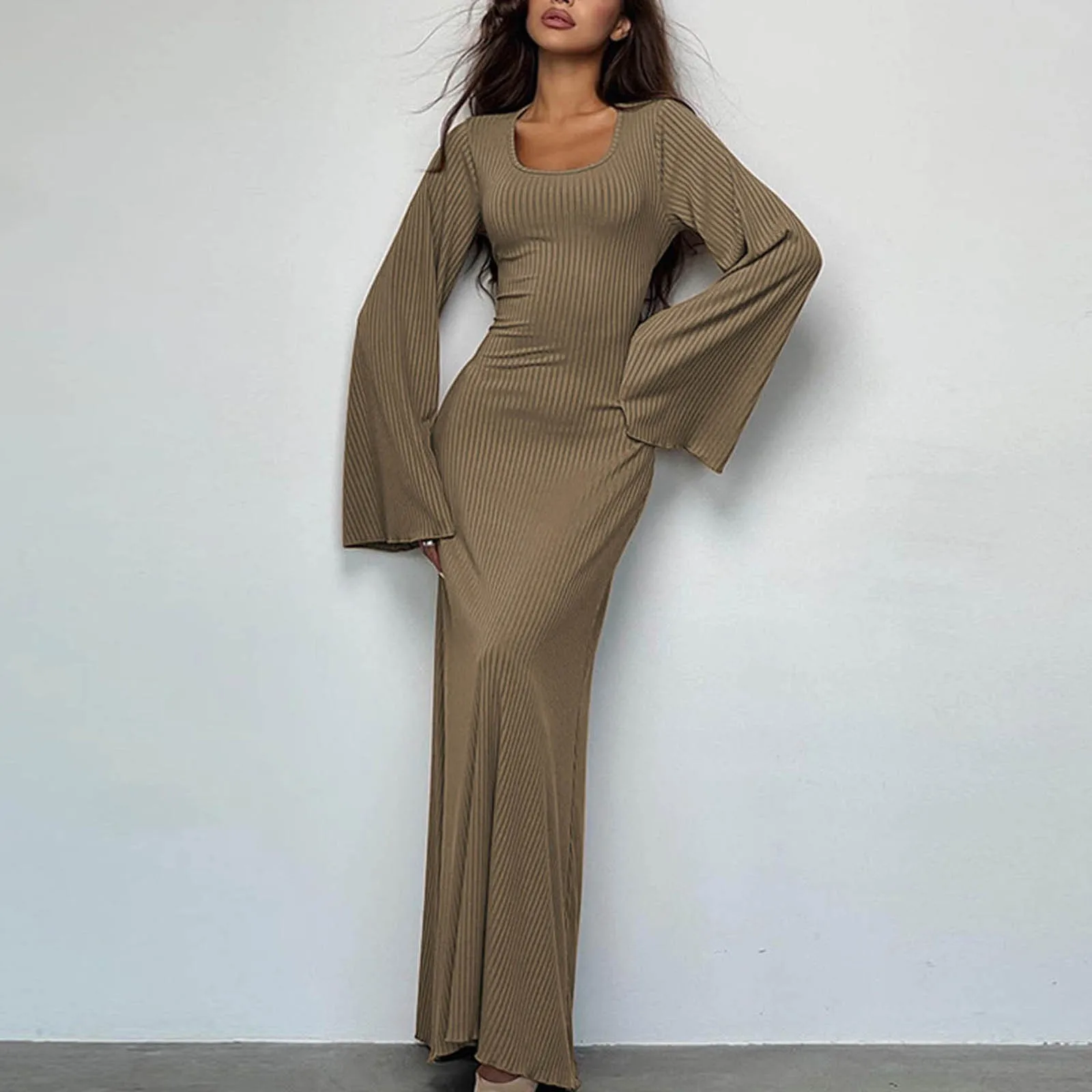 Scoop Neck Lace-Up Ribbed Maxi Dress Female Long Sleeve Fashion Slim Loose Bandage Dress Autumn 2023 Solid Women Dress New
Scoop Neck Lace-Up Ribbed Maxi Dress Female Long Sleeve Fashion Slim Loose Bandage Dress Autumn 2023 Solid Women Dress New
