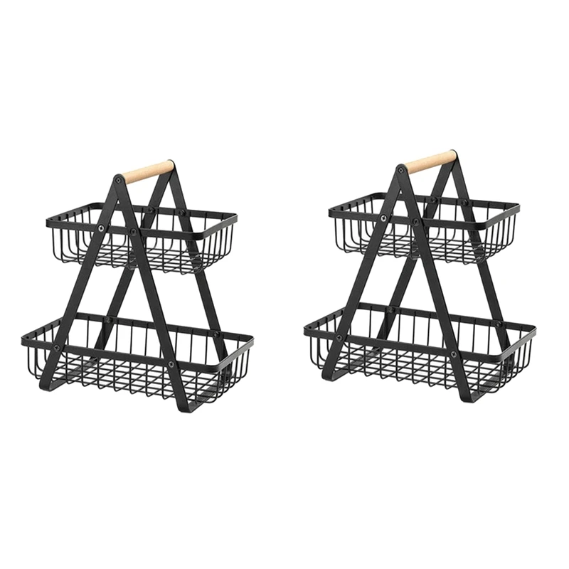 

2X 2-Tier Countertop Fruit Basket Fruit Bowl Bread Basket Vegetable Holder For Kitchen Storage (Upgrade And Detachable)