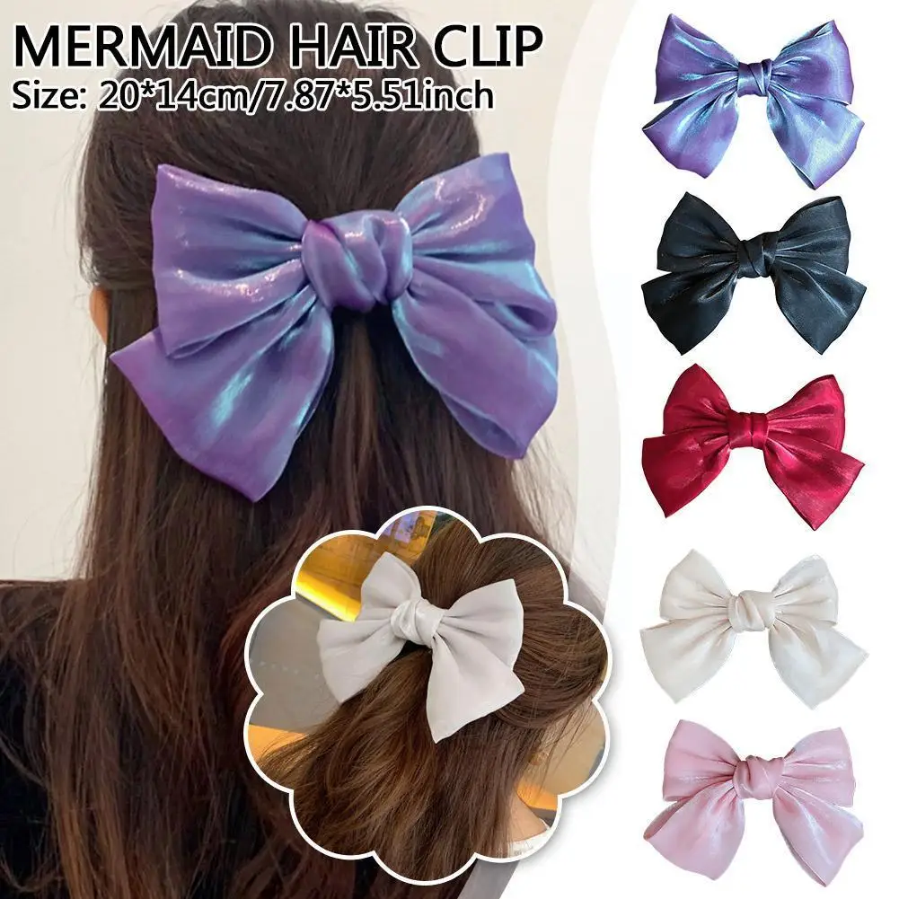 

Fashion Big Large Bow Hairpin Pearlescent Satin Hairpins For Women Girls Trendy Lady Hair Clip Barrette Hair Accessories N6Q0